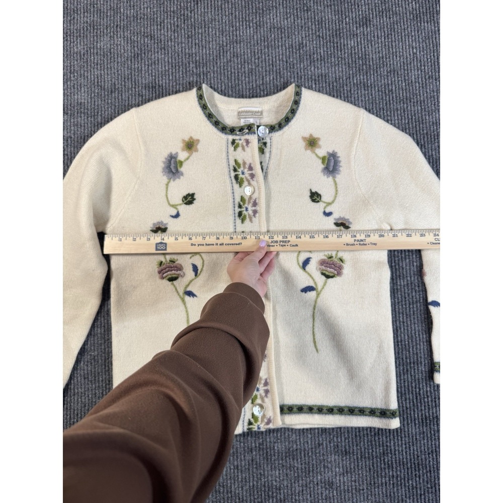 Coldwater Creek Ivory Floral Embroidered Knit Cardigan Sweater 100% Wool L Women - Picture 9 of 11